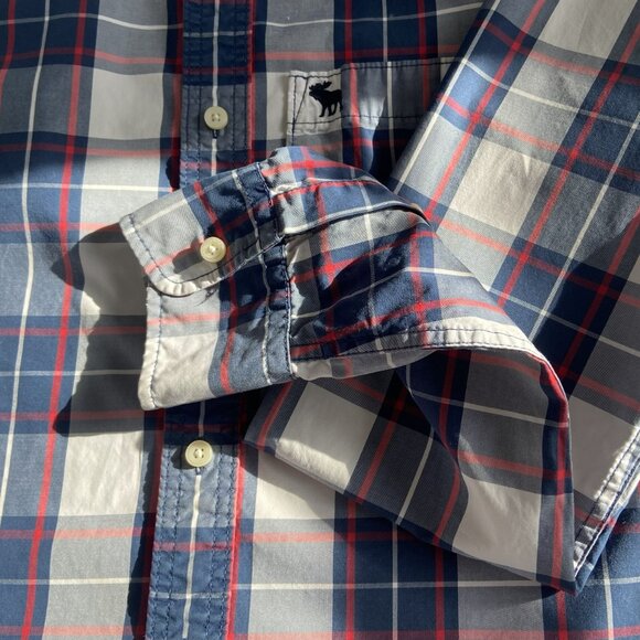 Abercrombie & Fitch Vintage Y2K Muscle Fit Plaid Button Down Shirt Navy Red (M) - Picture 10 of 10